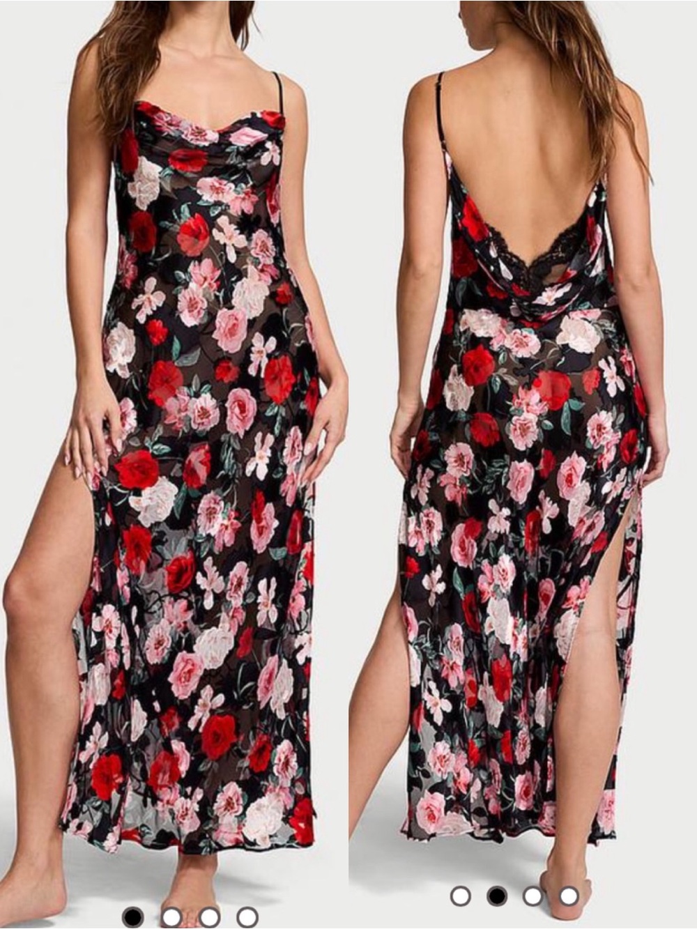 Victoria’s Secret Atelier Noir Burnout Satin Silk Plunge Gown Maxi Slip Chemise